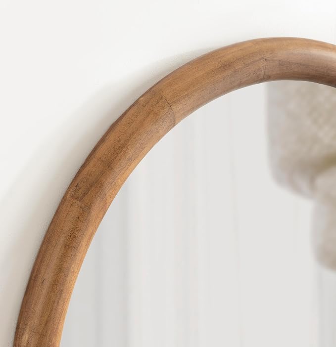 Kate and Laurel Dessa Transitional Round Wooden Wall Mirror; 32 Inch Diameter; Natural Rustic; Modern Circle Bathroom Vanity Mirror with Chunky Rounded Profile and Solid Poplar Wood Frame