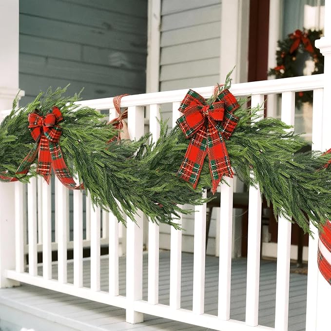 9FT Real Touch Norfolk Pine Garland - Artificial Christmas Garland Fake Green Faux Pine Needles Garland for Table Fireplace Mantle Holiday Home Indoor Outdoor Decor (2PCS)