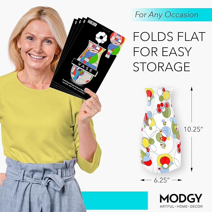 MODGY Expandable Flower Vase Set, Plastic Decorative Modern Foldable Printed Vases for Centerpieces for Wedding, Dining Table, Home Decor, Living Room, Bathroom, Office, Frank Lloyd Wright, 4 Pack