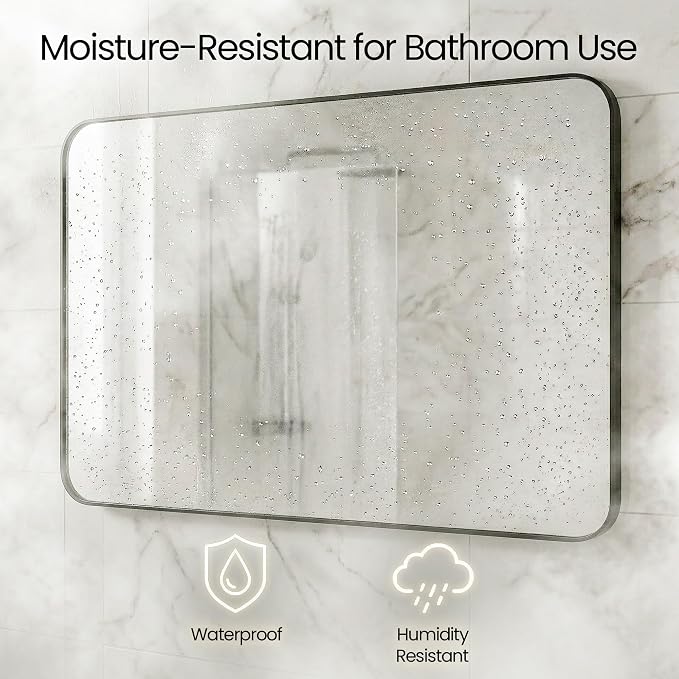 30x48 Inch Oversized Matte Black Bathroom Vanity Mirrors | Flush Mount Deep Set Metal Wall Mirror for Over Sink | HD Shatterproof Glass, Rustproof | 1 Pack