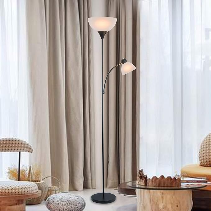 Adjustable Black Floor Lamp with Reading Light, Tall Lamp for Living Room, Bedroom, Office, Susan 72" Standing Lamps for Living Room, Corner Light, Stand Lamp, Floor Lamps for Living Room Modern