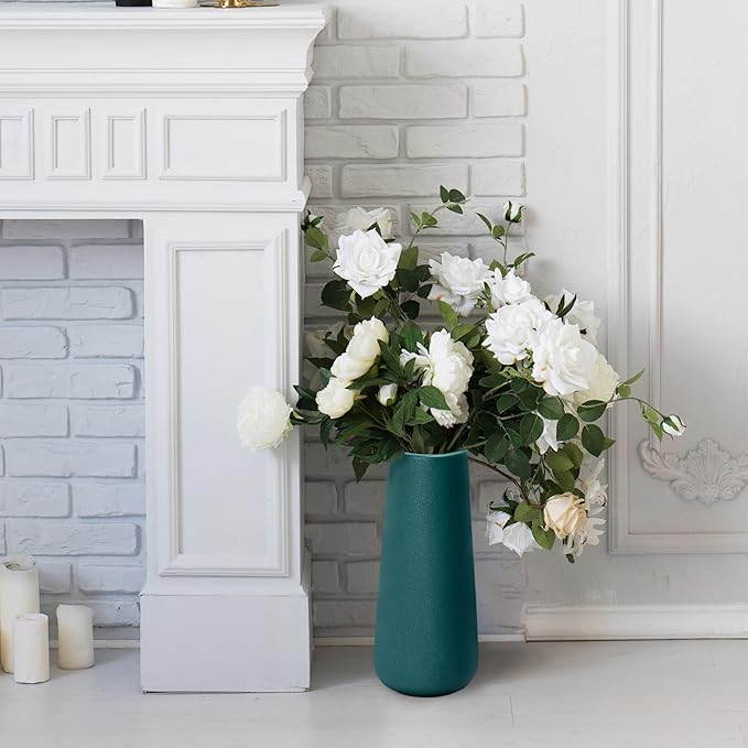 D'vine Dev 11 Inch Ceramic Flower Vase Textured Finishing, Minimalist Design for Kitchen, Bedroom, Living Room, Centerpieces, Office, Emerald Sandstone, VS-XH-C-2