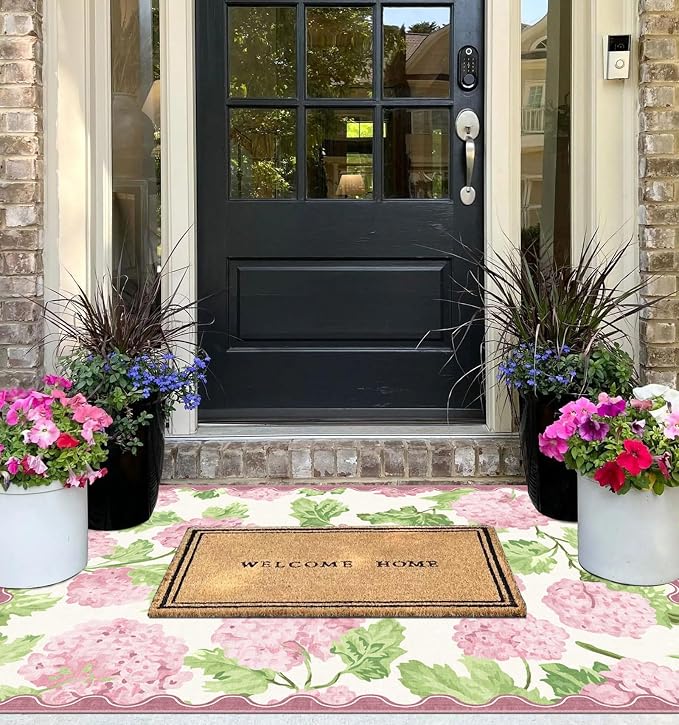 3x5 Entryway Rug - Small Washable Indoor Outdoor Mats for Front Door Non-Slip Porch Rug Boho Pink Floral Throw Rugs for Living Room Girls Bedroom Entryway Kitchen Office Front Porch Decor