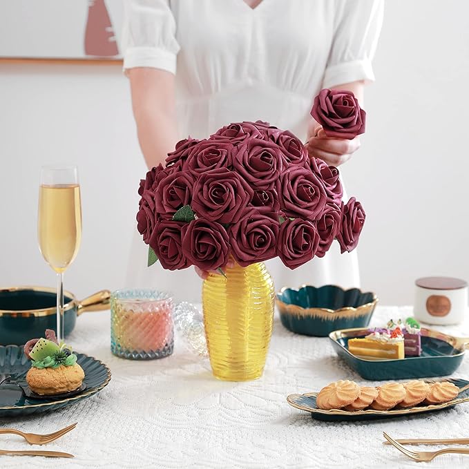 Artificial Flowers Combo, Fake Flowers for DIY Tables Centerpieces Baby Shower Bridal Shower Wedding Bouquet Arrangements Party Candle Holder Cake Decor Flower Home Decorations