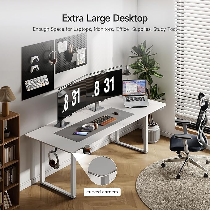 ONBRILL Standing Desk, 63x30 Inches Rectangle Stand Up Desk with 4 Legs, Dual Motor and Memory Controller, Adjustable Height from 28-46 Inches for Home and Computer Workstation, White