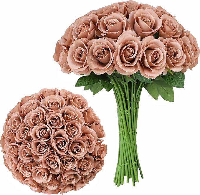 Artificial Rose Flower Artificial Flowers Flower with Long Stem Silk Roses Bouquet for Wedding Bridal Shower Party Home Decoration (Dusty Rose, 30 Pcs)