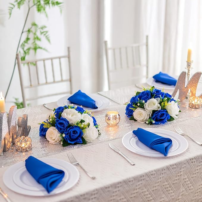 Flower Centerpieces for Wedding Tables: Wedding Table Decorations Royal Blue White Flower Balls Centerpieces for Engagement Cerebration Party Center Pieces 10 Packs