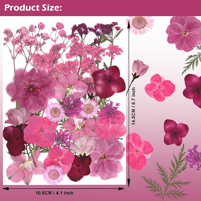 30Pcs Dried Pressed Natural Flowers for Resin Molds Real Pressed Flowers Dry Leaves Bulk Natural Herbs Kit for DIY Scrapbooking Art Crafts Jewelry Molds Candle Soap Making Nails Decor (Pink)