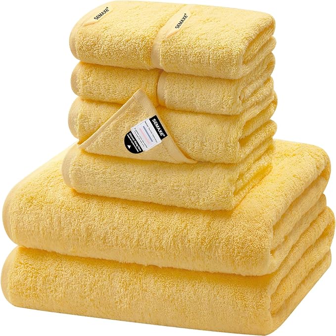 SEMAXE Bath Towel Set, 8 Piece Towel Set for Bathroom, Quick Dry Cotton Towels with Hanging Loops, Easy Care, Yellow