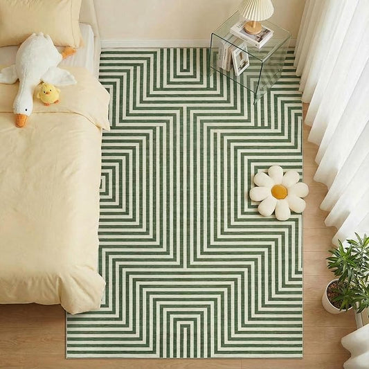 6x9 Washable Area Rugs for Living Room Modern Geometric Rug Non Slip Abstract Lines Soft Bedroom Carpet Low Pile Floor Mats for Bedroom Dining Home Office, Green