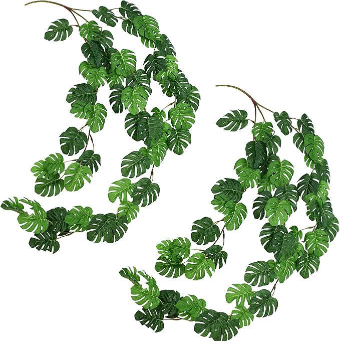 FiveSeasonStuff Monstera Plant Garlands, Artificial Leaf Bendable Vines (2 pcs, 5.2 feet)