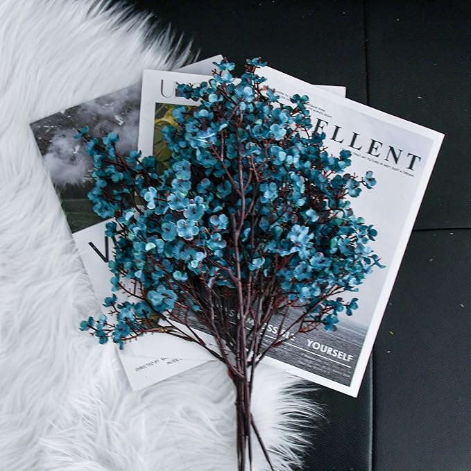 Mandy's Teal Artificial Baby’s Breath European Flowers 15 Bundles Silk Gypsophila with Bendable Stems for Fall Thanksgiving & Christmas Centerpiece Wedding Decor and Table Arrangements