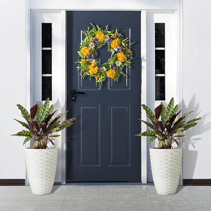 Glitzhome 2 Set 19" Outdoor Planter, Polyresin Modern Decor Large Tall Gardening Containers Flower Pots, White