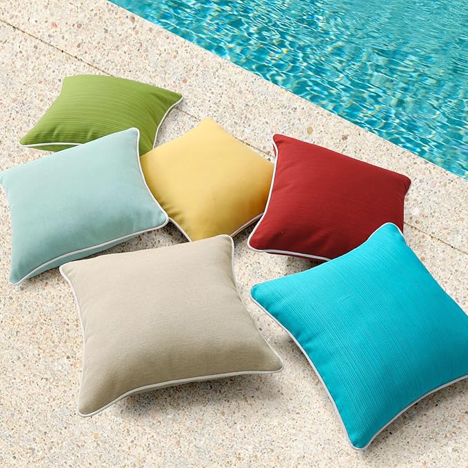 Unimatta Decorative Outdoor Water Repellent Throw Pillows with Inserts, Set of 4, 20" x20" Pillows for Patio, Backyard, Bed, Couch, and Patio Furniture, Lawn Green