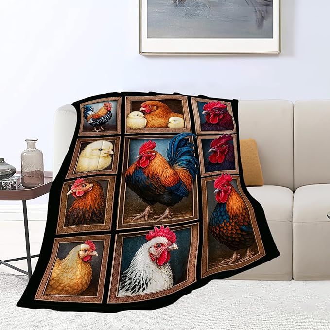 Rooster Blanket Chicken Throw Blanket Farm Animal Soft Cozy Fleece Fuzzy Stuffed Plush Flannel Gifts for Girls Women Boys Kids Adults 50"X60"