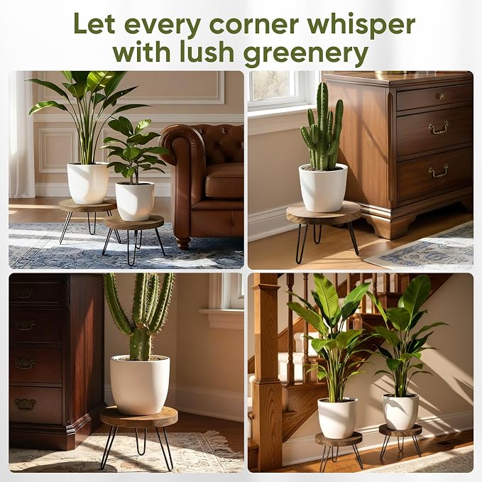 ROSSNY Small Indoor Plant Stand Stool: Fits for Under 10" Wide Pot - Wooden Plant Stool - Single Tier Short Round Plant Stool - Mid-century Modern Style for Indoor Outdoor Home Garden Décor, Dark Brown, 1 Pack (Without Pot)
