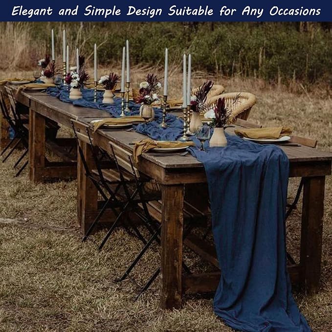 12 Pack 10Ft Cheesecloth Boho Gauze Table Runner - 35x120 Inch Rustic Cheese Cloth Long Table Runner for Wedding, Bridal Shower, Birthday Party Decor (Navy Blue)
