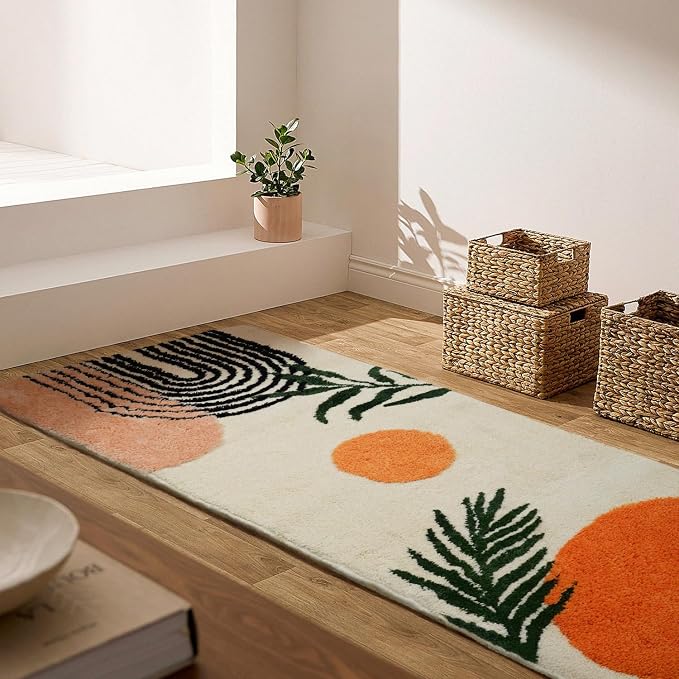 Boho Bathroom Runner Rugs 24 x 60 Non Slip, Large Long Bathroom Rug Cute Bath Mat for Bathtub Washable Shower Rug