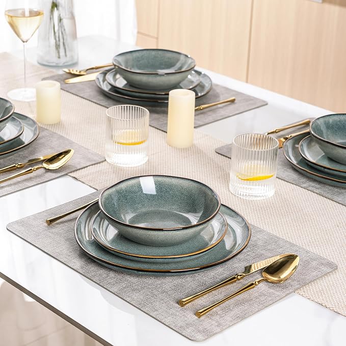 AmorArc Ceramic Dinnerware Sets,Handmade Reactive Glaze Stoneware Plates and Bowls Sets,Highly Scratch Resistant | Dishwasher & Microwave Safe Dishes Set,Service for 6 (24pc)