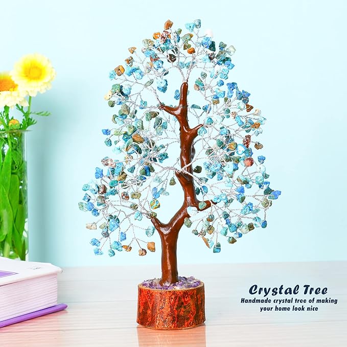 Turquoise Crystal Bonsai Tree - Feng Shui Gemstone - Spiritual Gift for Women - Tree of Life Decor - Chakra Stone - Positive Energy