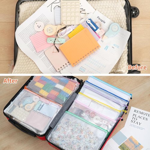 EOOUT 24pcs A4 Size Mesh Zipper Pouch Bags - Waterproof Storage for Classroom & Office Supplies