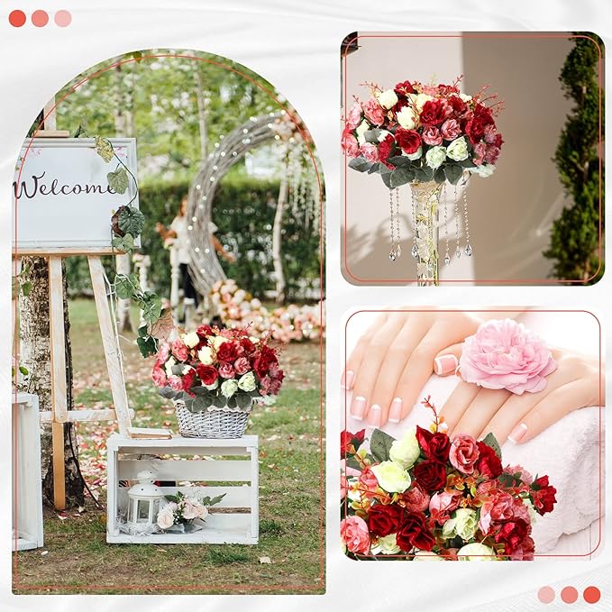 Geosar 8 Pcs Rose Artificial Flowers Fake Flowers Bouquet 21 Heads Silk Faux Floral Bundles with Stem for Home Bridal Wedding Arrangements Table Centerpieces Party Decor (Mixed Colors)