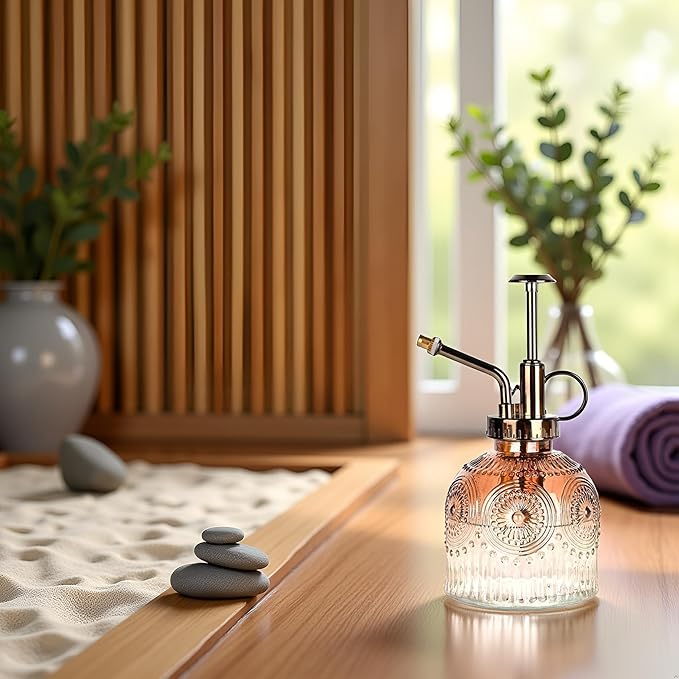 Glass Plant Mister Spray Bottle, 230ML Vintage Plant Spritzer, Succulent Watering Bottle Glass with Top Pump, Small Plants Sprayer Watering Can for Indoor Outdoor House(Gradient Brown)
