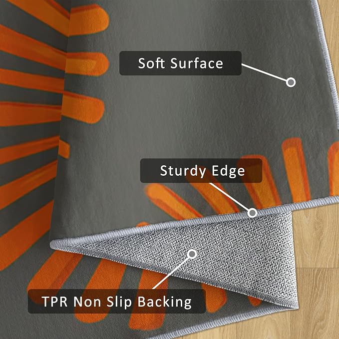 Mid Century Modern Runner Rug 4x8, Sunburst Starburst Design, Retro Geometric Area Rug, Washable Non-Slip Floor Carpet Runner for Bedroom, Dining Room, Living Room Aisle