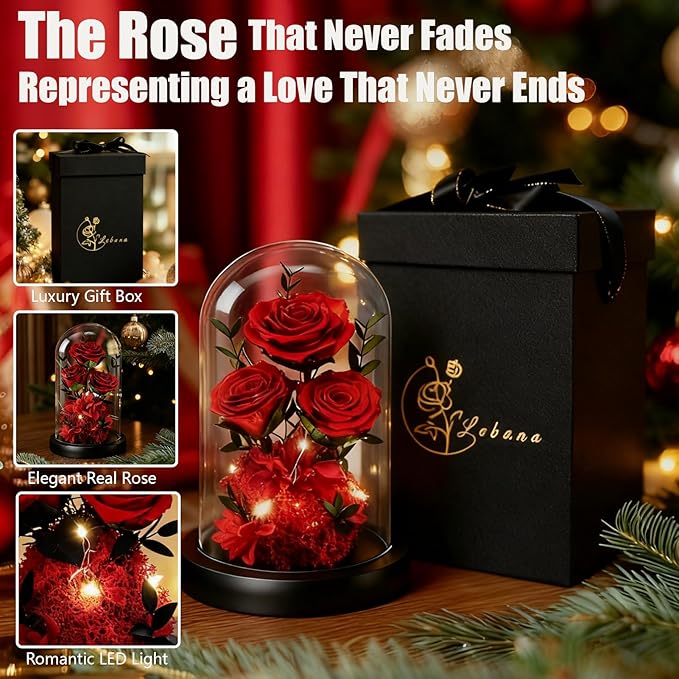 Birthday Gifts for Women Mom Fresh Flowers for Delivery Prime Forever Preserved Rose in Glass Dome Gifts for Her Girlfriend Grandma Daughter Wife Valentines Mothers Day Christmas Anniversary-Red