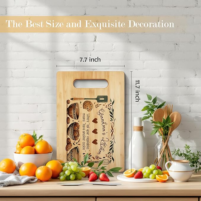 Grandma Cutting Board, Grandma Gifts From Grandkids,Mother's Day Kitchen Gifts for Mom from Daughters Sons Kids, Grandma's Kitchen Decorative Bamboo Cutting Board