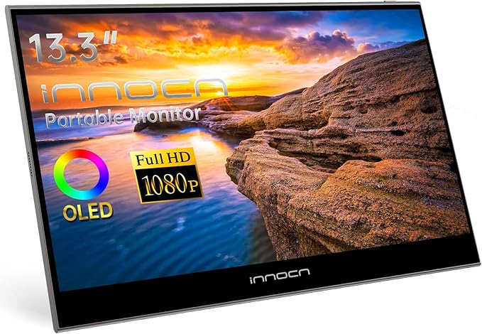 INNOCN Portable Monitor 13.3" OLED 1080P 100% DCI-P3 1MS 100000:1 USB C Plug Play Second Travel Computer Display Mini HDMI Photo Video Editing for Laptop MacBook PC Console