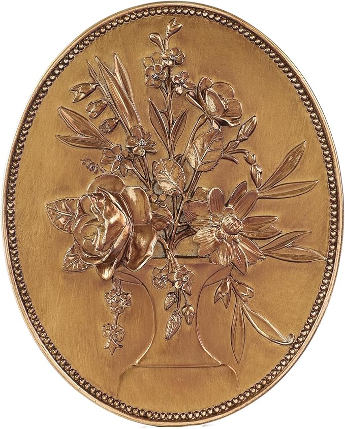 SIKOO Vintage Wall Sculptures Gold Flower Wall Art Hand Painted Ornate Wall Hanging Decoration Antique Pediment Wall Statue Ornament Decor Gallery for Kitchen Bedroom Living Room,Gold