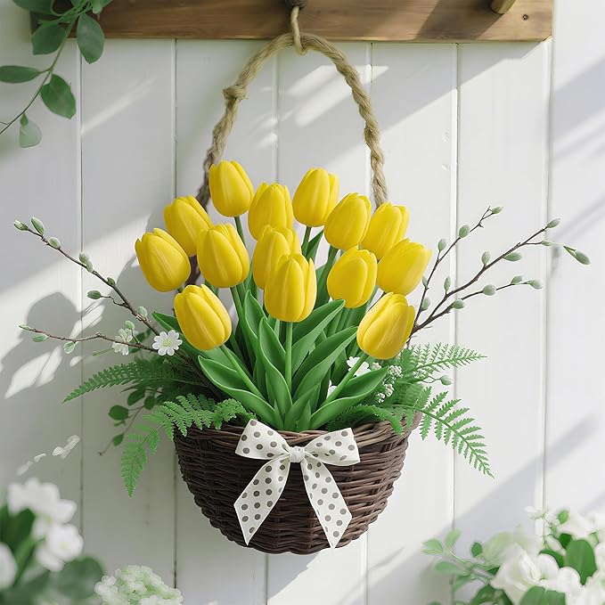 20Pcs Fake Tulips Artificial Flowers Faux Tulips Real Touch PU 13" Yellow Tulip Bouquet for Home Kitchen Decor Home Party Office Decorations