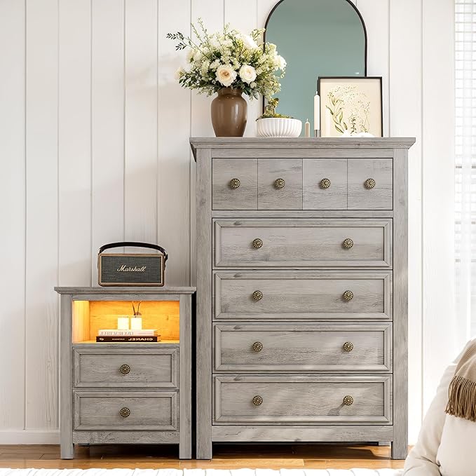 LGHM Dressers for Bedroom with 6 Drawers, 6 Drawer Dresser with Textured Borders, Chest of Drawers Closet Organizers and Storage Clothes - 6" Deep Drawer for Bedroom, Living Room,Gray