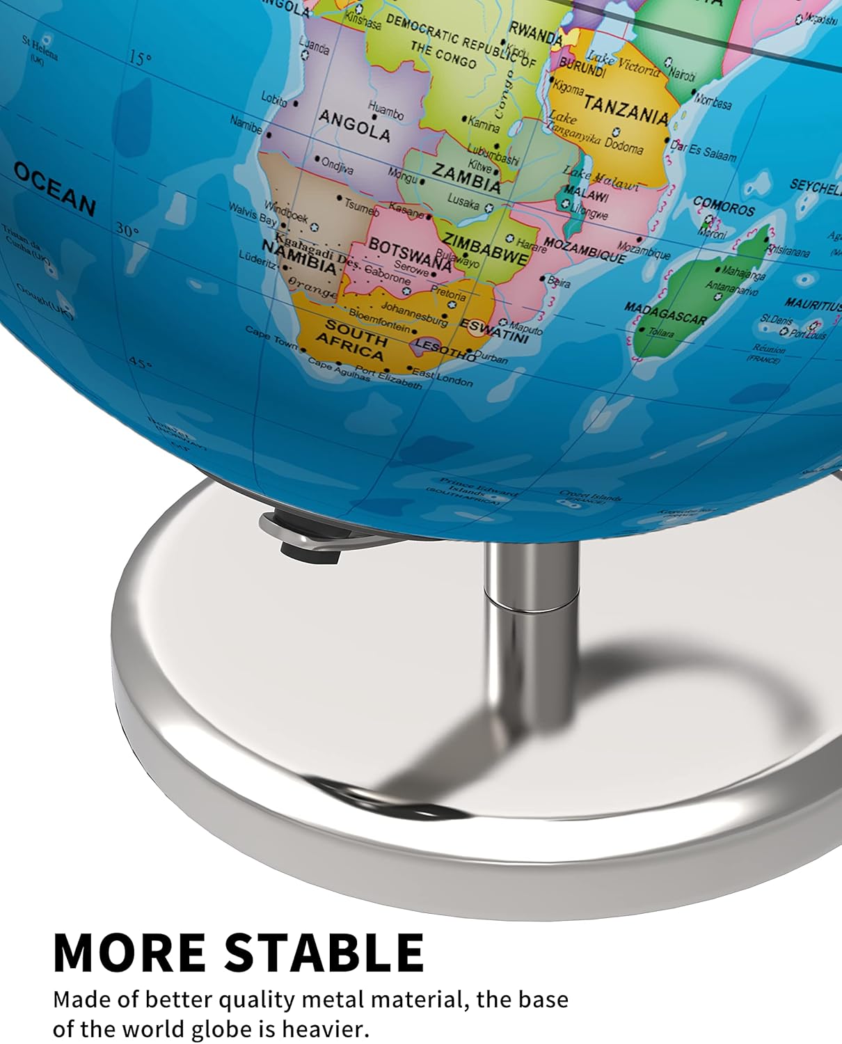 Waldauge Illuminated World Globe - 9" Earth Globe with LED Night Light & Heavy Metal Base for Kids