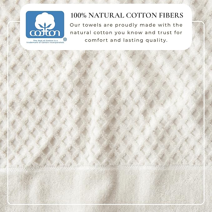Great Bay Home Hand Towels - 100% Cotton 6 Pack 26x16 Hand Towel Set - Absorbent, Durable, Quick-Dry Towels for Bathroom (Ivory)