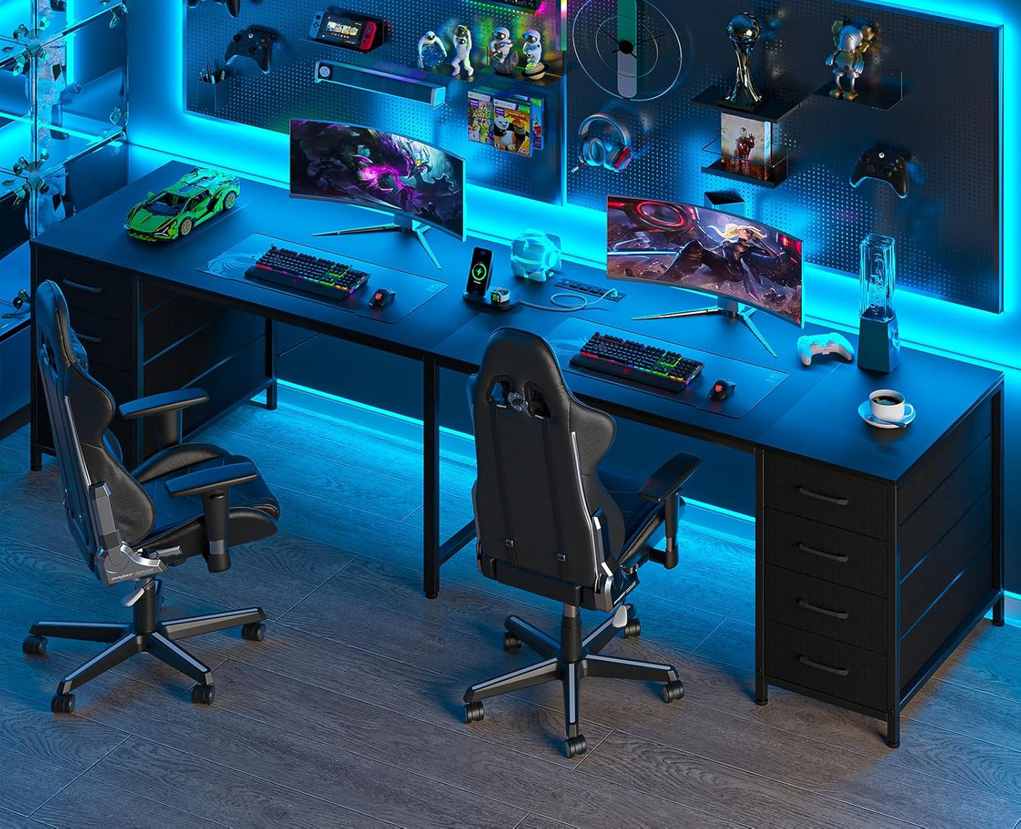 TVU 95 | Large 2-Person Writing Desk with 8 Drawers & Outlets - I-Shaped Home Office Workstation