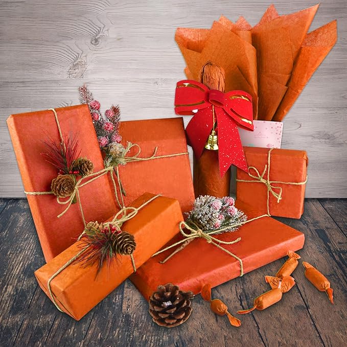 NEBURORA 120 Sheets Orange Tissue Paper - 14 x 20 Inches, Wrapping Tissue Paper Bulk - Orange Wrap Paper Sheets for Gift Bags, Packaging, Floral Filler, Crafts, Birthday, Halloween Decor