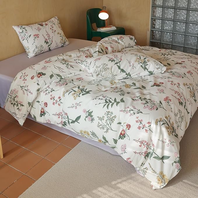 HighBuy Vintage Floral Comforter Set King Pink Yellow Botanical Coquette Bedding Comforters with 2 Pillowcases Women Girl Cottagecore Bedding Sets - 1 Fluffy Comforter 2 Pillow Shams