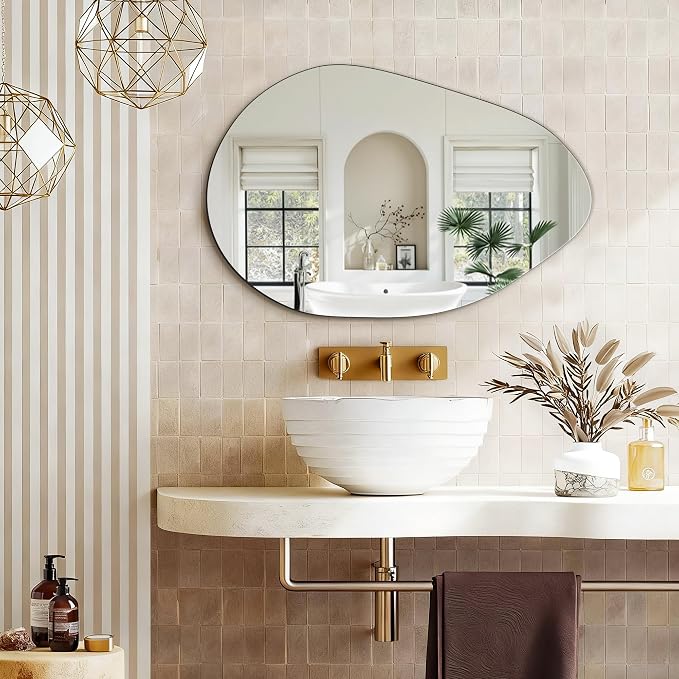 FICTOR Irregular Asymmetrical Wall Mirror, 32" x 21" Modern Decorative Mirror for Entryway, Bathroom, Bedroom, Living Room, Dining Room