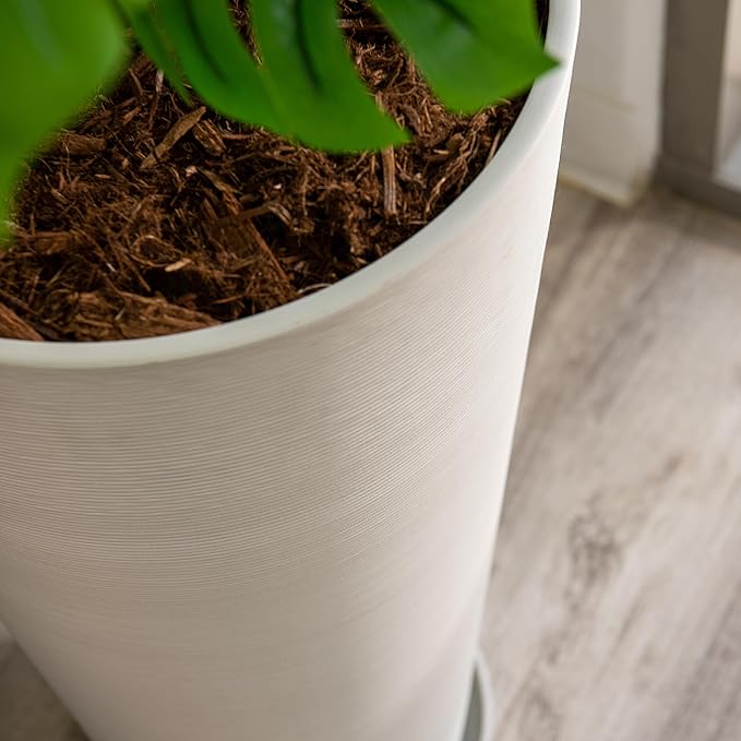 XBrand Modern 28-Inch Tall Round Planter, Modern Tapered Planter Perfect for Indoor & Outdoor Planter, Patio Décor, White