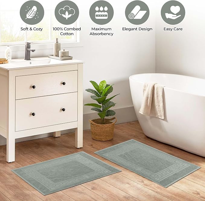 Superior Heavyweight Cotton Bath Mats, Bath Rugs For Bathroom Accessories, Washable Rug For Shower, Bath, Toilet, Modern Decor, No Backing, Luxury Hotel And Spa Quality, Set of 2, 22" x 35", Sage