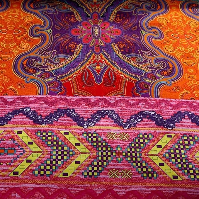 Boho Full Comforter Set Soft Chic 3 Pieces Bedding Full Comforter Set Lightweight Exotic Red Teal Bohemian Mandala Colorful Vintage Comforter Bed Set for All Seasons
