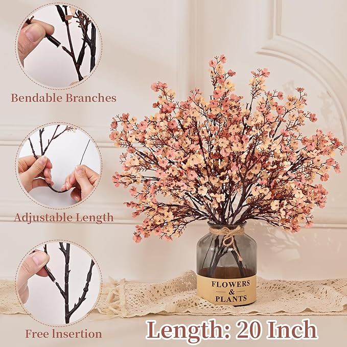 Yastouay Fake Fall Flowers Thanksgiving Table Decor, 15Pcs Fall Beige Brown Artificial Flowers for Decorations, Babys Breath Artificial Flowers Bulk for Thanksgiving Fall Decor Floral Arrangement