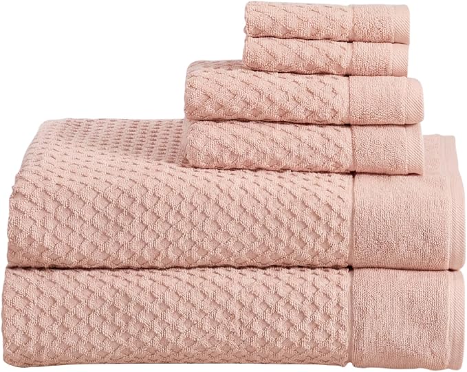Great Bay Home Bath Towels - 100% Cotton 6 Piece Bath Sheet Set - Diamond Waffle Weave - Absorbent, Durable, Quick-Dry Towels for Bathroom (Blush)