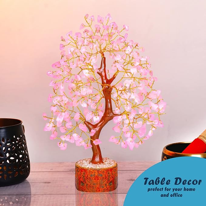 Rose Quartz Feng Shui Crystal Tree - Pink Spiritual Decor - Gemstone Bonsai Tree - Positive Energy Pink Desk Accessory