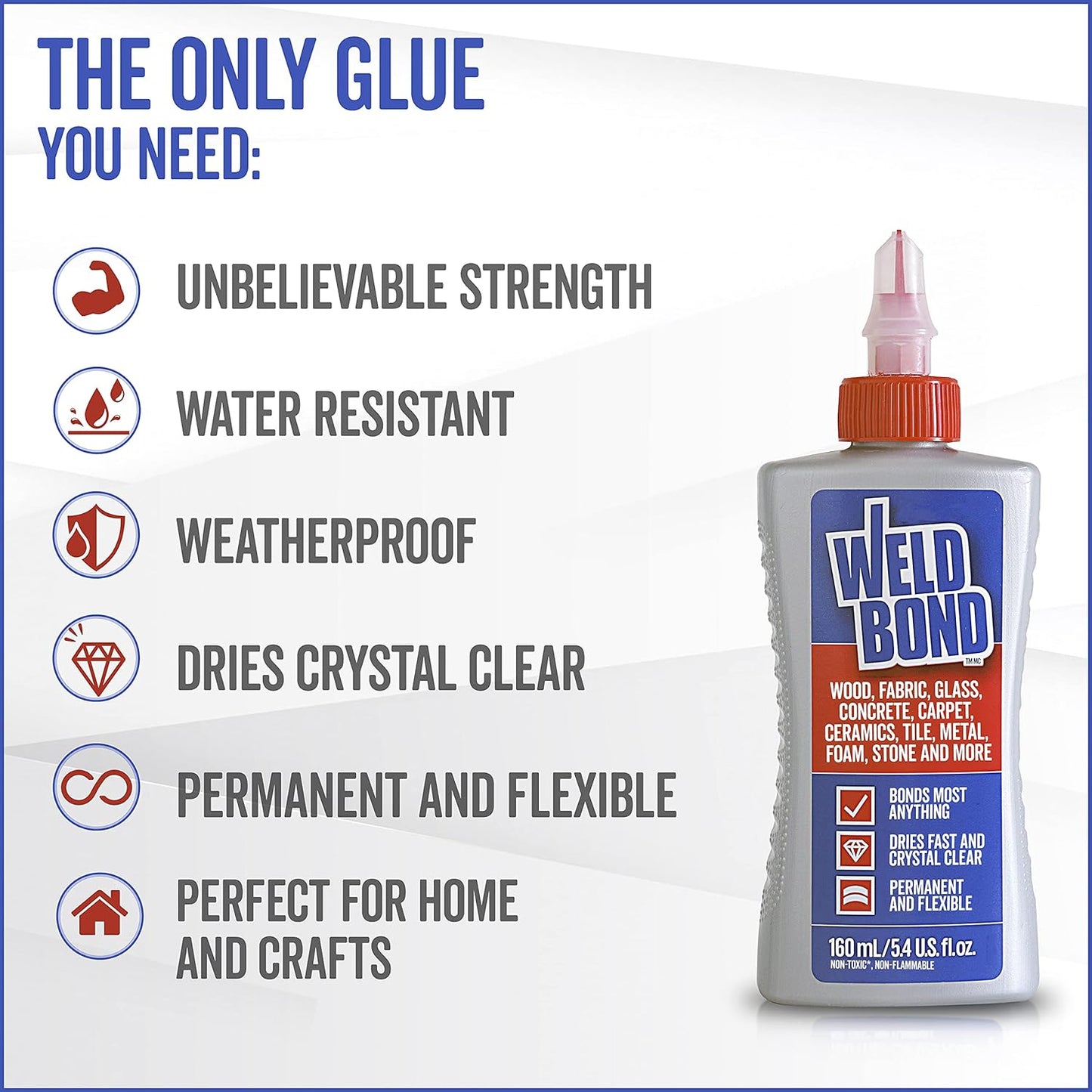 Weldbond Multi-Surface Strong Glue - Fast Drying Heavy Duty Adhesive for Wood, Tile, Glass & More - 5.4oz (160ml)