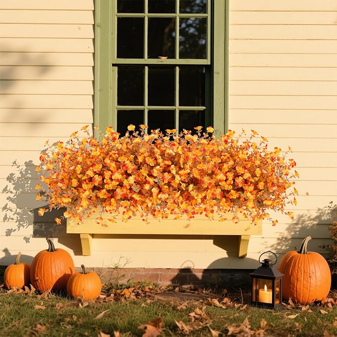 12 Bundles UV Resistant Fake Mums, Fall Flowers Artificial for Decoration, Fake Plants Autumn Silk Flowers for Thanksgiving Fall Decor Halloween Outdoor Patio Table Centerpiece Porch Wedding Garden