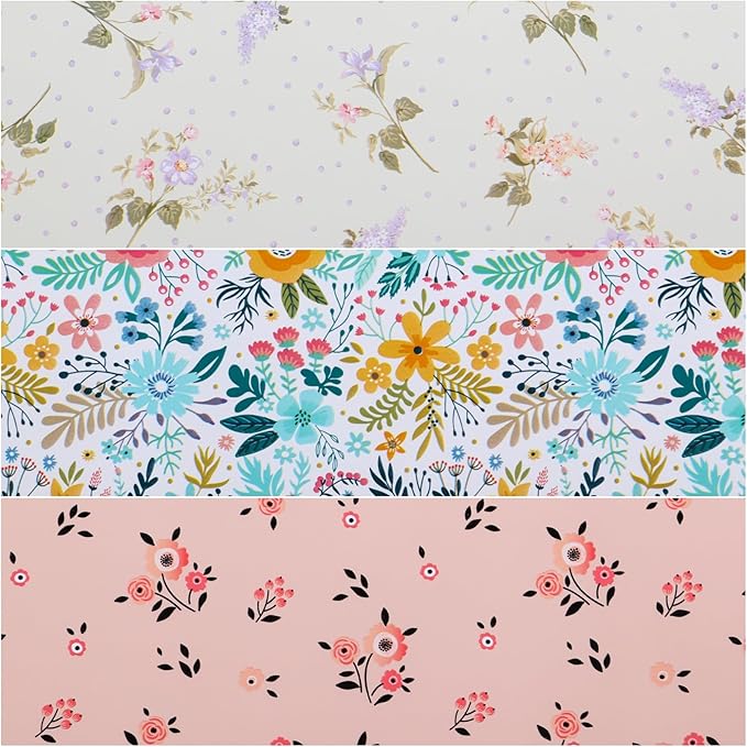 Miss DuiDui Floral Gift Wrapping Paper, 3 Rolls, 17 inch x 9.8 feet, Colorful Spring Summer Assorted Flower Design for Wedding, Birthday, Valentines' Day, Baby Shower, Anniversary, Bridal Shower, Party