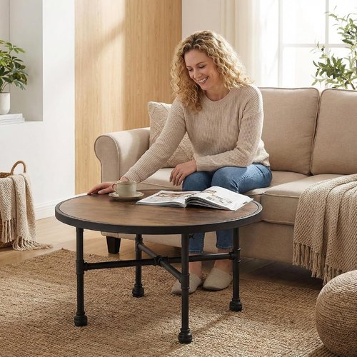 Regine Switzerland Large Round Wood Coffee Table - Modern Farmhouse Design with Storage